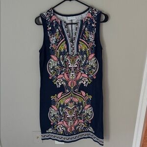 New York & Company Navy Dress with Paisley Accents